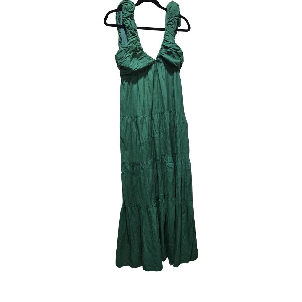 Jason Wu Emerald Green Ruffle V-Neck Tiered Maxi Women's Dress‎ Size: L